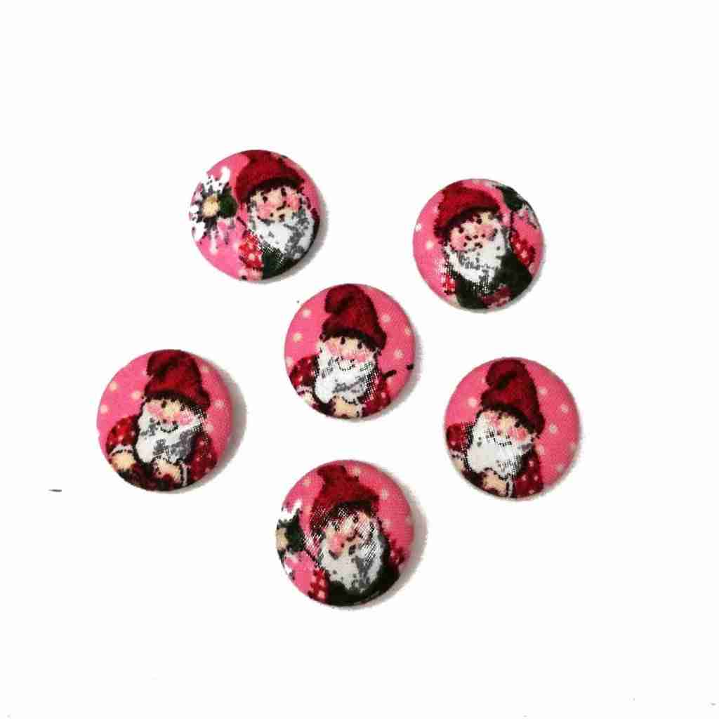 6 x Cloth Buttons 23mm - Gnomes