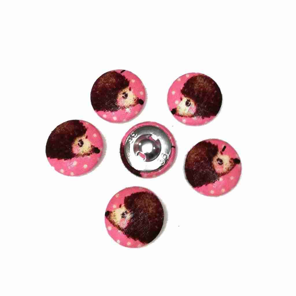 6 x Cloth Buttons 23mm - Hedgehogs on Pink