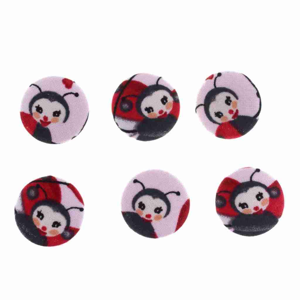 6 x Cloth Buttons 23mm - Ladybird Faces